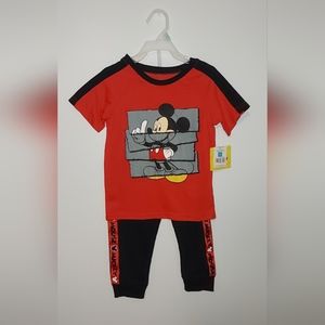 Brand New Disney Junior Mickey 2-Piece Set: Red Short-Sleeve Shirt & Black Pants